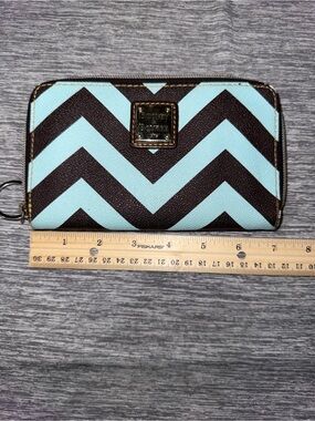 Dooney & Bourke Chevron Zip Wallet in Light Blue and Brown